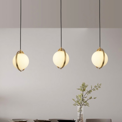 Gold Global Hanging Lighting Modernist 3 Lights Milk Glass Cluster Pendant Lamp with Linear/Round Canopy