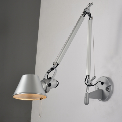Industrial Cone Sconce Lighting 1 Light Metallic Wall Mounted Lamp in Silver with Swing Arm