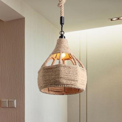 Industrial Onion/Hourglass Pendant 1 Head Rope Ceiling Hang Fixture for Restaurant in Beige, 8