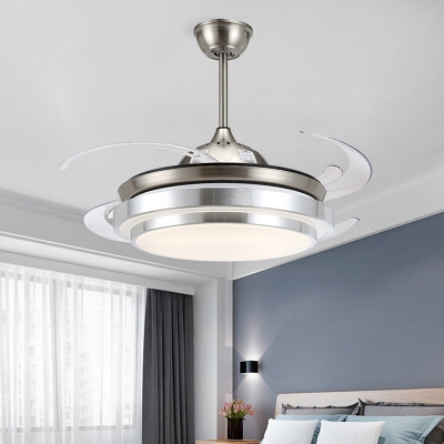 LED Ceiling Fan Lighting Modernism Cascaded Acrylic Semi Flush Mounted Lamp in Nickel with 4 Clear PC Blades, 48