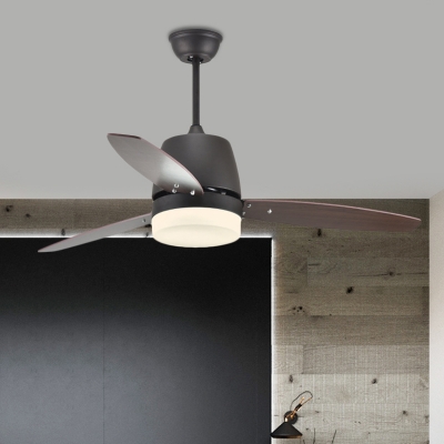 Metal Circle Ceiling Fan Light Modernism Bedroom 3-Blade LED Semi Flush Mount Lamp in Black, 48
