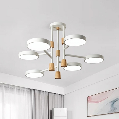 Metal Round Semi Flush Mount Light Modern Macaron 6 Lights Grey/Green/White Finish LED Flush Ceiling Lamp for Living Room