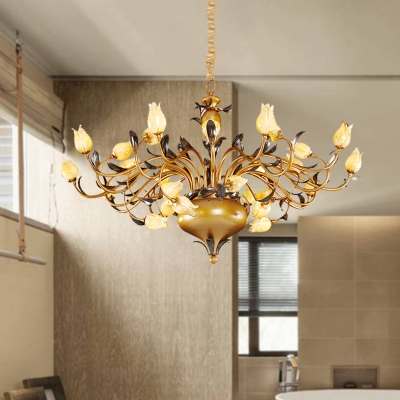 Metal Tulip Chandelier Lighting Country Style 30 Heads Living Room LED Pendant Light Fixture in Brown