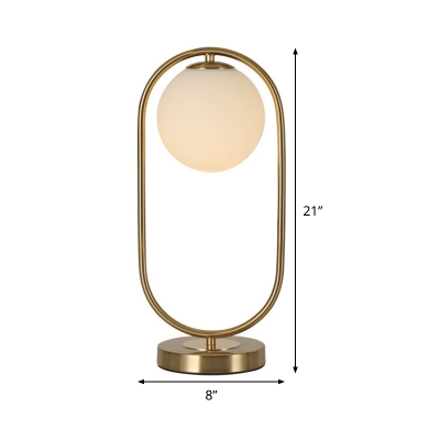 Minimalism 1 Head Task Lighting Gold Round Nightstand Lamp with White Glass Shade