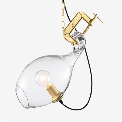 Modernism Sawing Shape Hanging Lamp Clear Glass 1-Light Restaurant Pendant in Gold with Chain