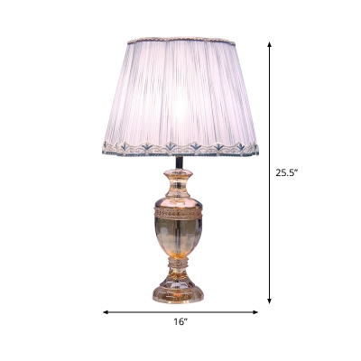 Modernism Urn Table Light Cut Crystal 1 Bulb Small Desk Lamp in Pink with Fabric Shade