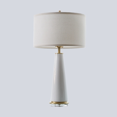 Modernist 1 Bulb Table Light White Cylindrical Small Desk Lamp with Fabric Shade