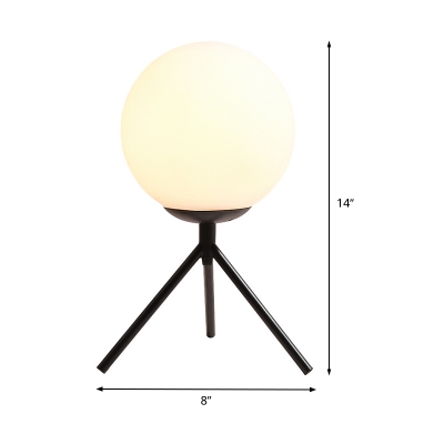 Modernist 1 Head Task Lighting Black Globe Small Desk Lamp with White Glass Shade