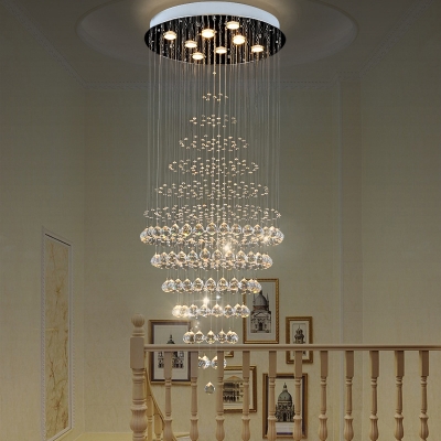 Silver Round Multi Light Pendant Modernist 8 Bulbs K9 Crystal LED Down Lighting for Stair