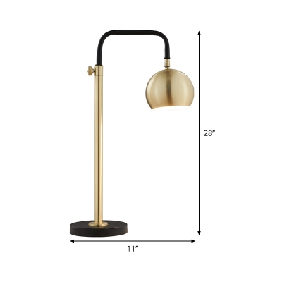 Sphere Metal Task Lighting Modernism 1 Bulb Gold Small Desk Lamp with Curved Arm