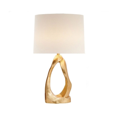Tubular Desk Light Modernist Fabric 1 Head White Nightstand Lamp for Living Room