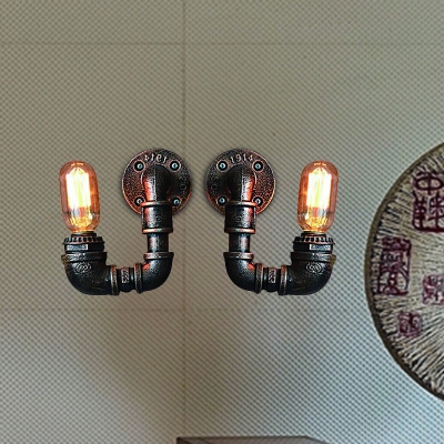 Vintage Double Arm Wall Mount Lighting 2 Bulbs Metal Sconce Lamp in Black/Rust/Gold for Restaurant