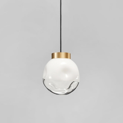 White and Clear Dimpled Glass Round Pendant Simple 1 Bulb Hanging Ceiling Light for Bedside