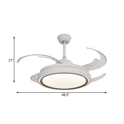 White LED Ceiling Fan Light Modern Acrylic Round Semi Flush Mounted Lamp with 8 Blades for Dining Room, 48.5