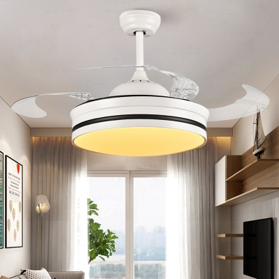 White Ring Hanging Fan Lighting Contemporary Acrylic LED Living Room Semi Flush Light with 4 Clear Blades, 42