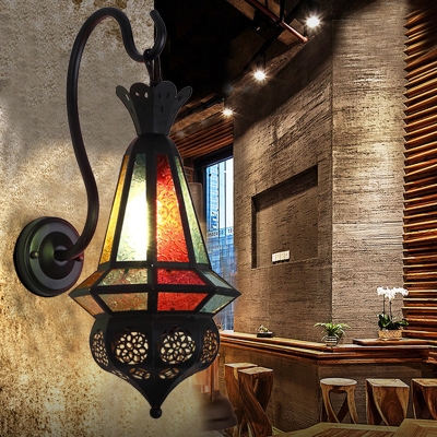 1 Bulb Metal Wall Lamp Sconce Art Deco Black Lantern Restaurant Wall Mounted Lighting