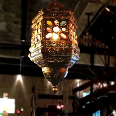 1 Head Lantern Pendant Lighting Tradition Metal Ceiling Suspension Lamp in Bronze