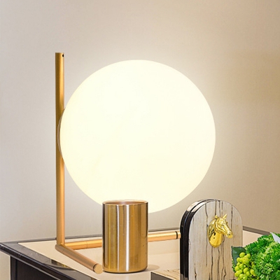 1 Head Living Room Desk Light Modern Black/Gold Night Table Lamp with Global Opal Glass Shade