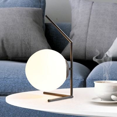 1 Head Sphere Nightstand Lamp Contemporary White Glass Reading Book Light in Black/Gold