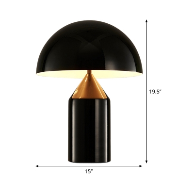 2 Heads Bedside Desk Light Modern Black Nightstand Lamp with Hemisphere Metal Shade