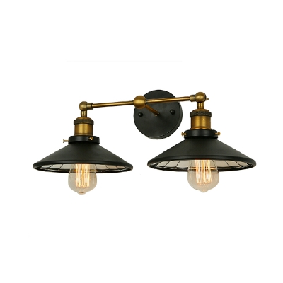 2 Lights Sconce Lighting Industrial Restaurant Wall Lamp with Wide Flared Metal Shade
