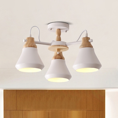 3 Bulbs Dining Room Semi Flush Light Modern Nordic White/Grey Flushmount with Cone Iron Shade