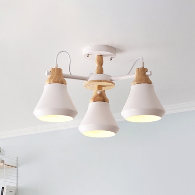 3 Bulbs Dining Room Semi Flush Light Modern Nordic White/Grey Flushmount with Cone Iron Shade