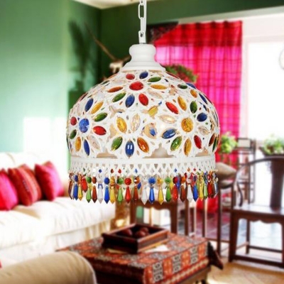 3 Heads Domed Chandelier Lighting Traditionary Metal Pendant Light Fixture in White