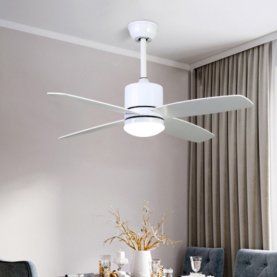 4 Blades White LED Pendant Fan Lamp Contemporary Metal Cylinder Semi Flush Mounted Light, 42