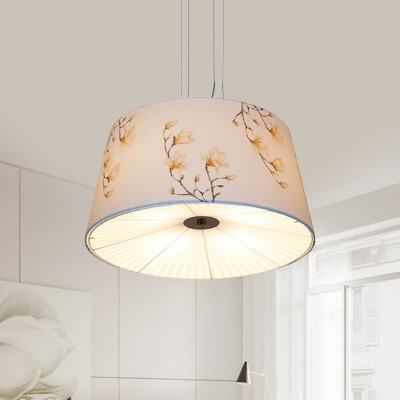 4 Lights Drum Shape Pendant Lamp Traditional Fabric Chandelier with 3 Color Choice for Study Bedroom