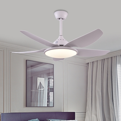 5 Blades LED Acrylic Hanging Fan Light Modern White Round Living Room Semi Flush Ceiling Lamp, 44