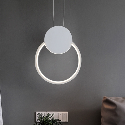 Acrylic Circle Ceiling Light Modern Nordic Style LED Hanging Pendant Lamp in Black/White for Bedside, White/Warm Light