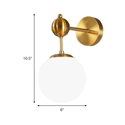 Ball Sconce Lighting Fixture Modern Opal Glass 1 Bulb Brass Wall Mounted Lamp with Adjustable Node