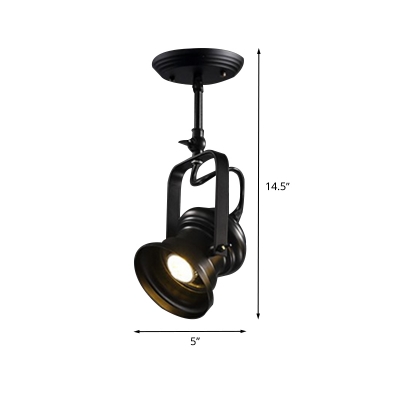 Black 1 Head Spotlight Flush Lighting Farmhouse Metallic Camera Semi Flush Mount Lamp with Handle