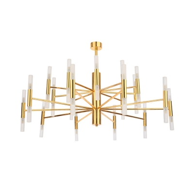 Brass 2-Layer Tubular Chandelier Simple 40 Lights Metallic Ceiling Pendant Lamp for Living Room