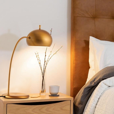 Brass Domed Task Lighting Contemporary 1 Bulb Metal Night Table Lamp for Bedroom