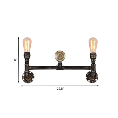 Bronze 2-Bulb Sconce Lamp Vintage Metal Linear Pipe Wall Mounted Light with Gauge Deco
