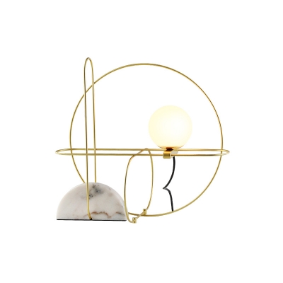 Circle Metal Table Light Modern 1 Head Gold Small Desk Lamp with White Glass Shade
