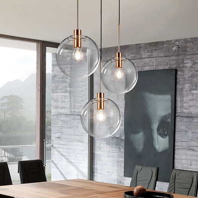 Clear Glass Round Multi Light Pendant Simple 3 Lights Hanging Ceiling Lamp In Rose Gold Beautifulhalo Com - 3 Bulb Hanging Ceiling Lights