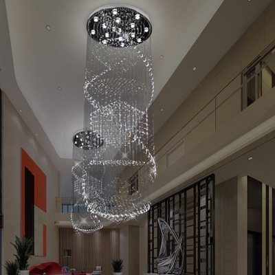 Contemporary 13 Heads Cluster Pendant Silver Cascading LED Hanging Ceiling Light with Clear Crystal Shade