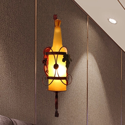 Copper 1-Bulb Wall Mount Light Art Deco Yellow Glass Bottle Wall Sconce Lamp with Wine Rack Backplate
