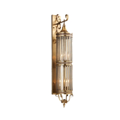 Cylindrical Metal Wall Sconce Light Decorative 1 Bulb Outdoor Wall Mount Lighting in Brass/Bronze