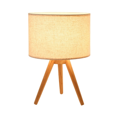 Fabric Shaded Nightstand Lamp Contemporary 1 Head Task Lighting in Wood for Bedside
