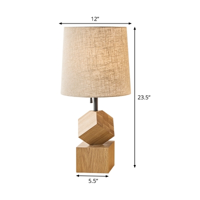 Flaxen Barrel Task Lighting Modernism 1 Head Fabric Small Desk Lamp with Wood Base