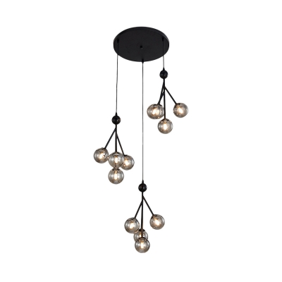 Gold/Black Orb Cluster Pendant Light Modern 12 Lights Clear/Amber/Smoke Gray Glass LED Suspension Lamp for Stair