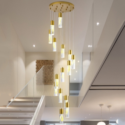 Gold Cylinder Drop Lamp Minimalism 15/20 Bulbs Acrylic LED Multi Light Pendant for Living Room