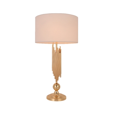 Gold Cylinder Table Light Modernist 1 Bulb Fabric Small Desk Lamp for Living Room