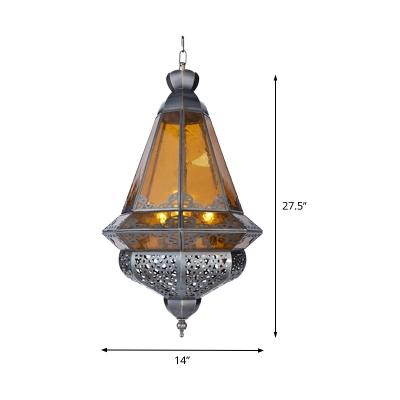 Grey Lantern Suspension Pendant Arabian Metal 1 Light Hallway Hanging Ceiling Light