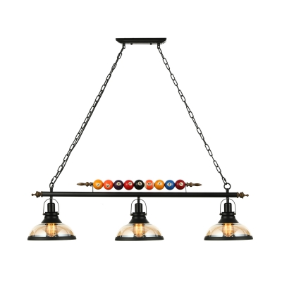 Industrial 3 Light Island Light with Clear Glass Shade in Black Billiard Ball Decorative Chandelier