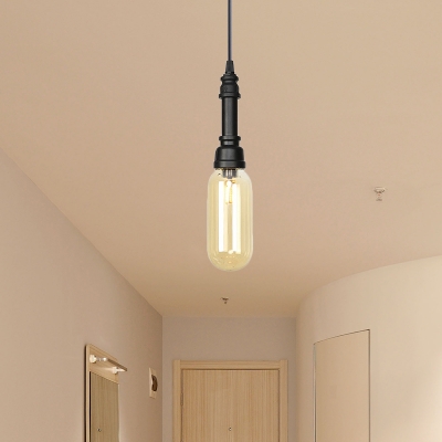 Industrial Capsule Hanging Light Kit 1-Light Amber/Clear Glass LED Ceiling Lamp for Bedroom